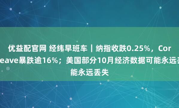 优益配官网 经纬早班车｜纳指收跌0.25%，CoreWeave暴跌逾16%；美国部分10月经济数据可能永远丢失